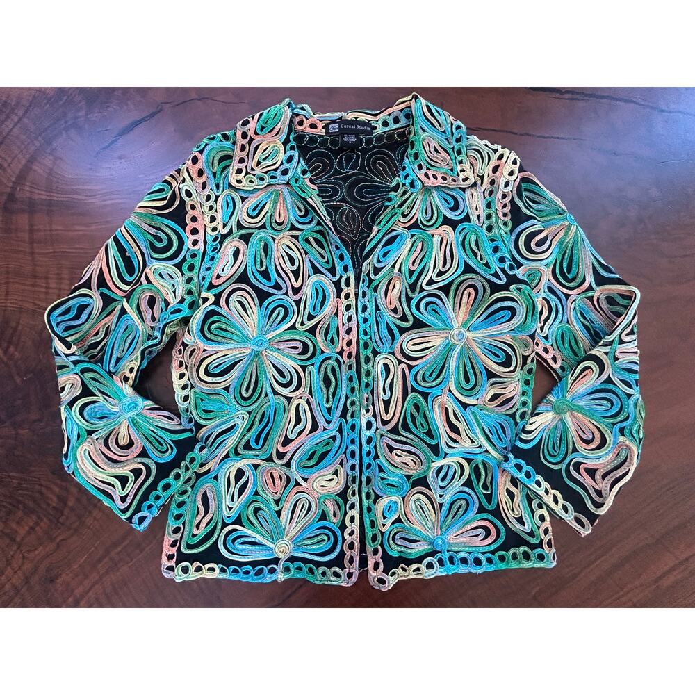 Casual Studio Vintage Y2K Multicolor Soutache Embroidered Sheer Mesh Jacket S
